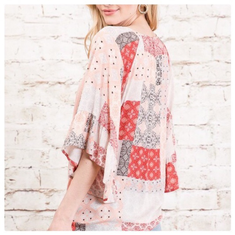 Abigail Boho Patchwork Tie Front Draped Top - Picture 5 of 8